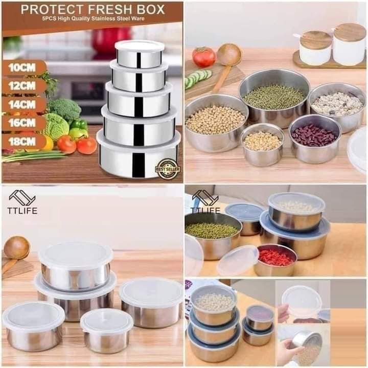 5Pcs Steel Bowl Set/Bati Set/ Steel Bati Set/ High Quality Steel Bowl Set/Food Box- 5 Pieces