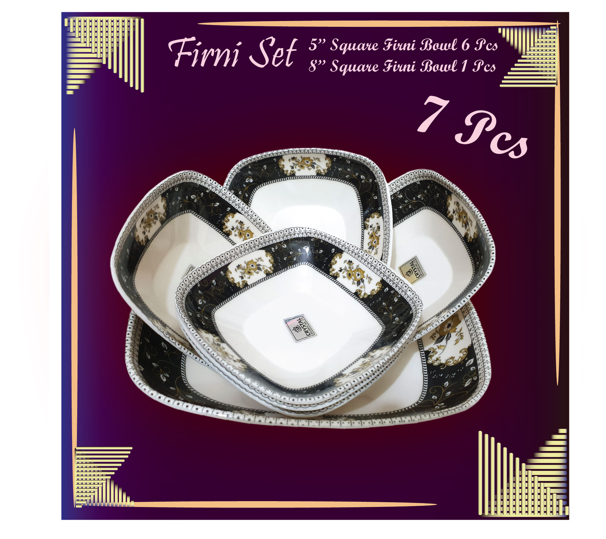 Square Firni Set 7pcs gift Set Melamine